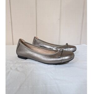 Vionic Amorie Metallic Pewter Leather Ballet Flats Bow Detail Orthotic  7.5